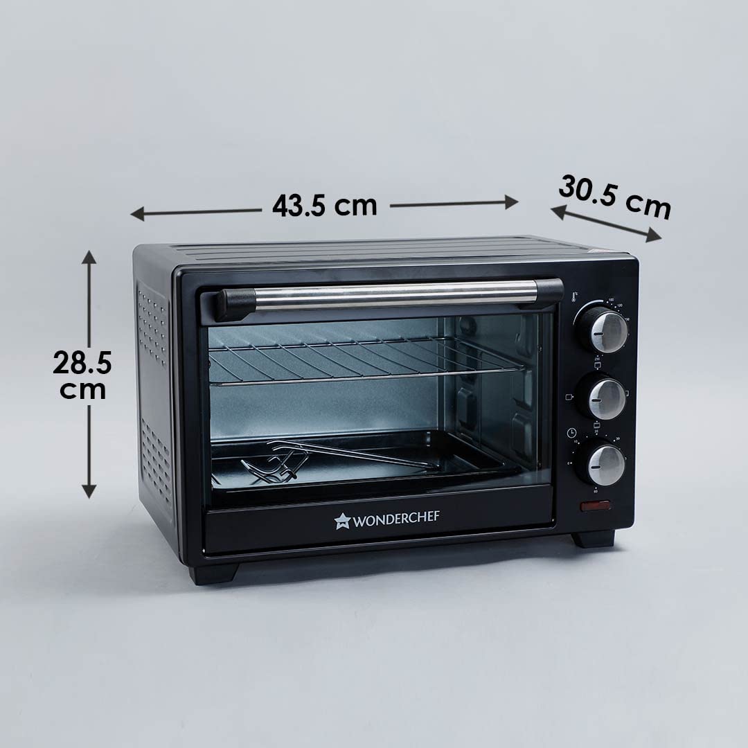 Wonderchef Oven Toaster Griller (OTG) - 19 litres, Black - with Auto-Shut Off, Heat-Resistant Tempered Glass, Multi-Stage Heat Selection | Bake, Grill, Roast | Easy clean