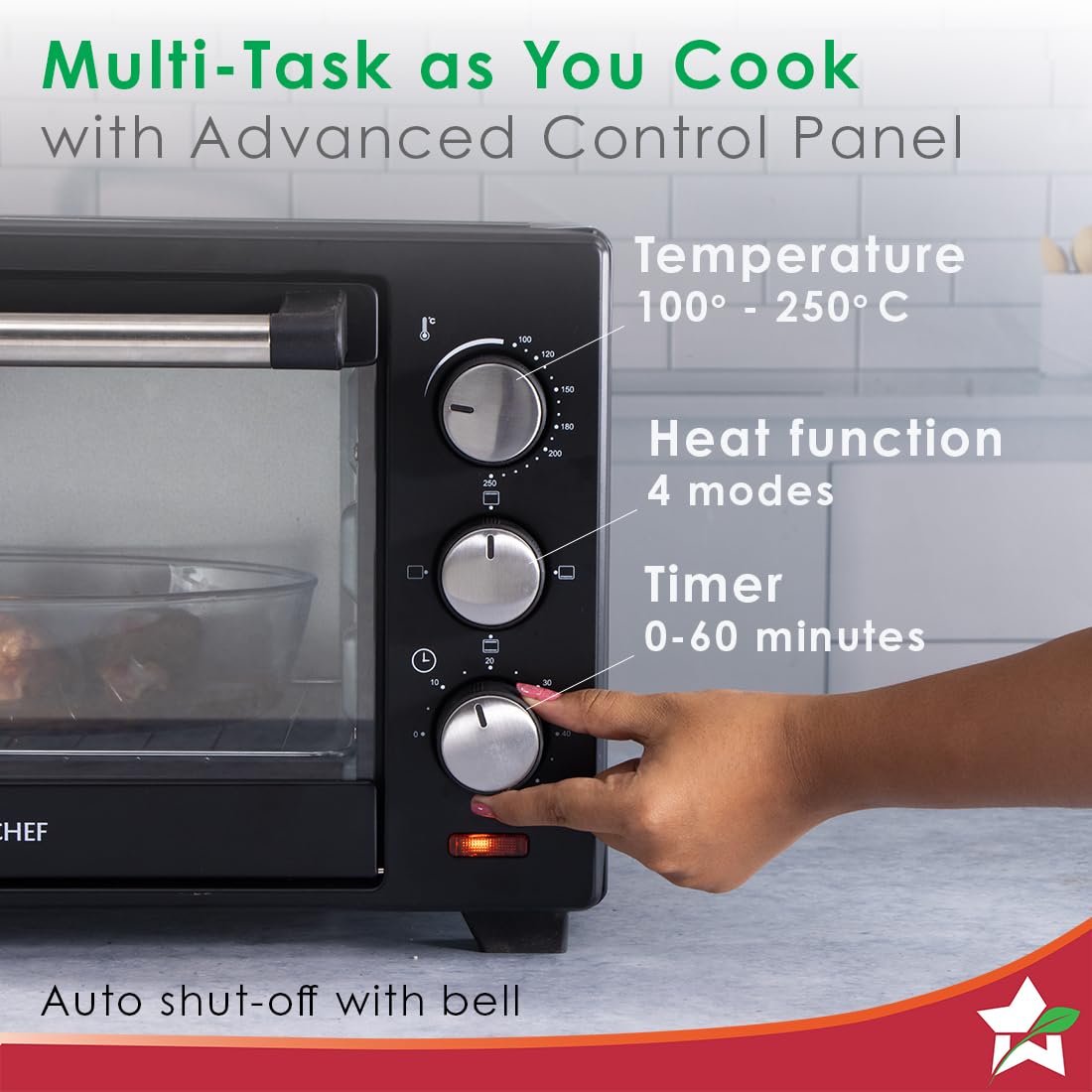 Wonderchef Oven Toaster Griller (OTG) - 19 litres, Black - with Auto-Shut Off, Heat-Resistant Tempered Glass, Multi-Stage Heat Selection | Bake, Grill, Roast | Easy clean