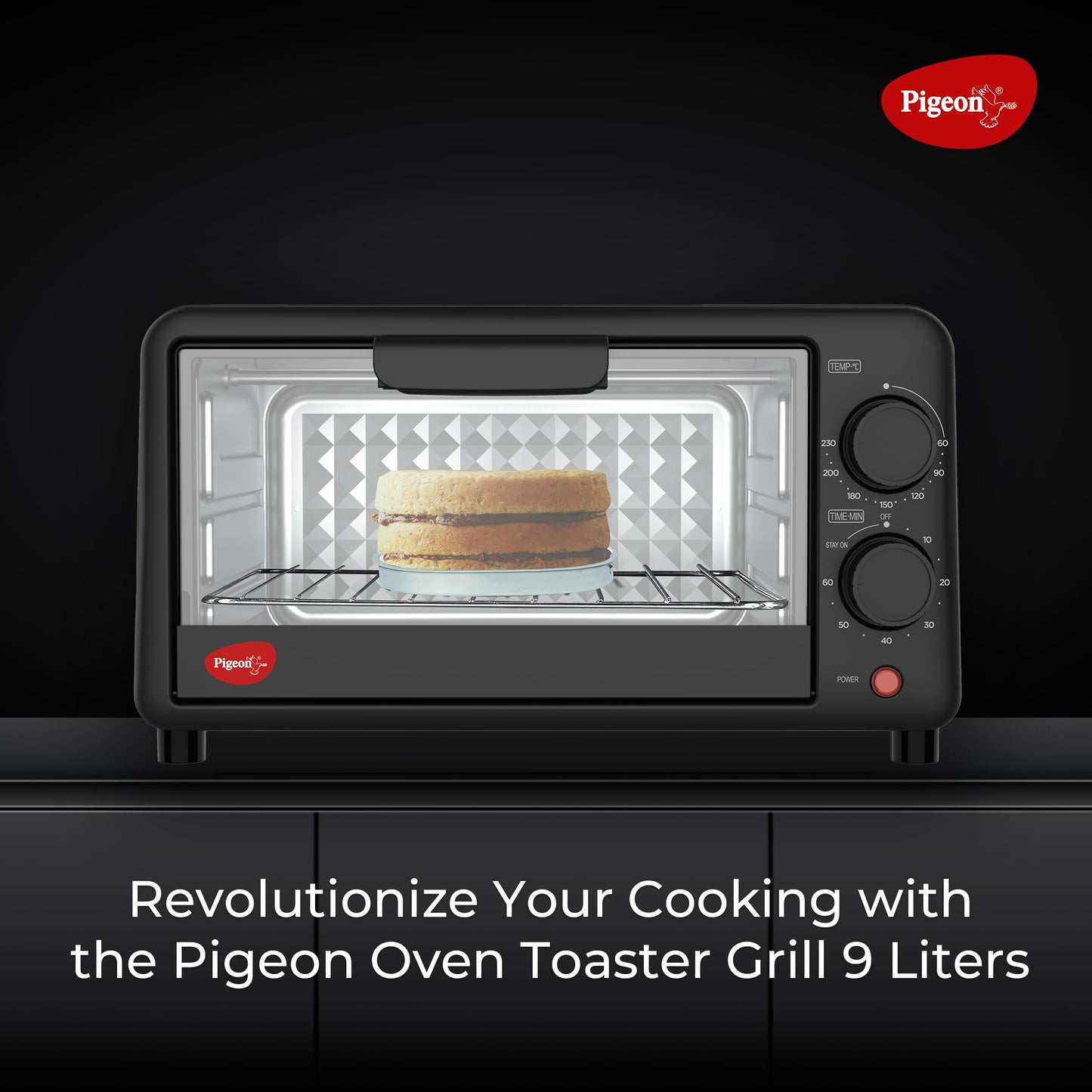 Pigeon Oven Toaster Grill (12381) 9 Liters OTG Without Rotisserie for Oven Toaster and Grill for Grilling and Baking Cakes (Grey)