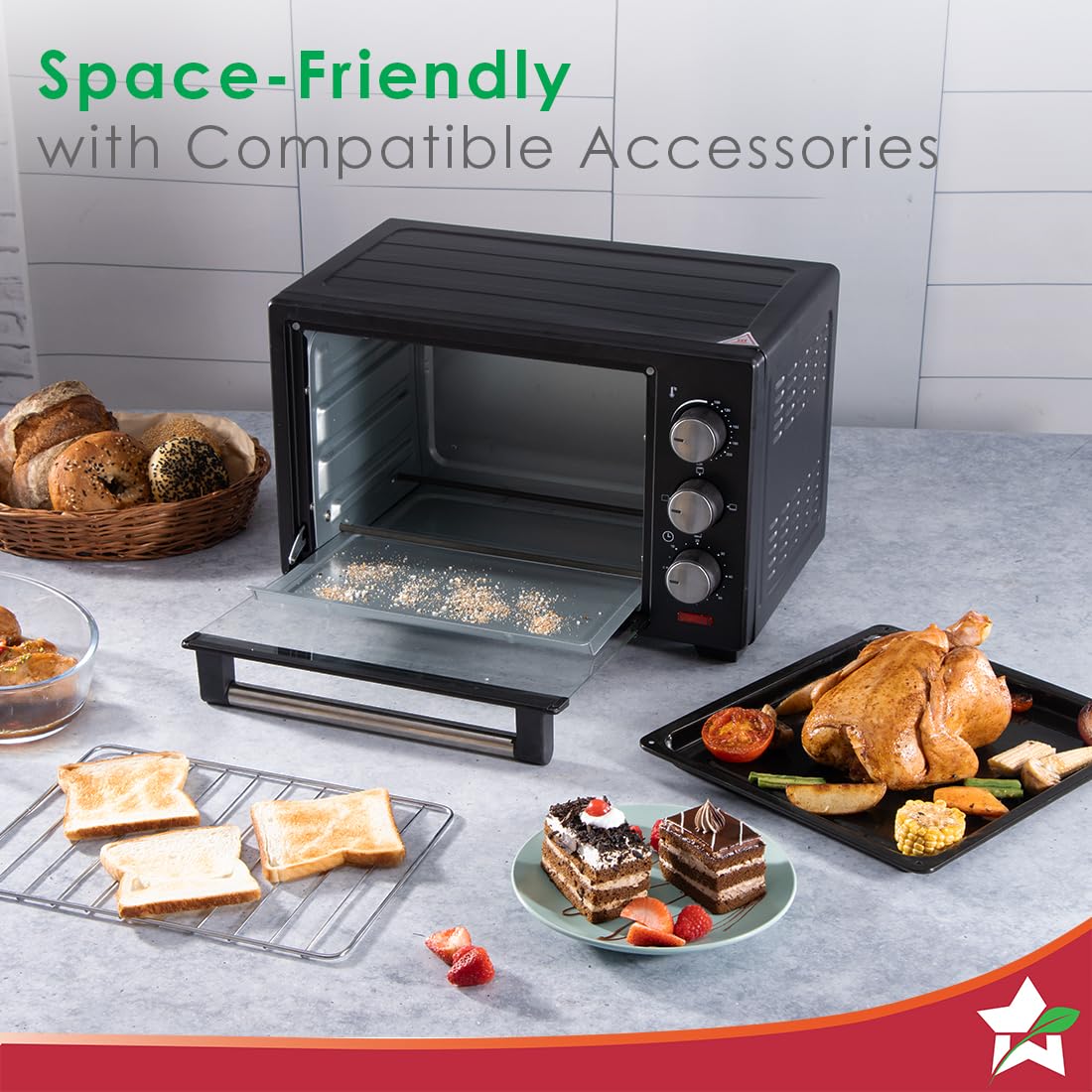 Wonderchef Oven Toaster Griller (OTG) - 19 litres, Black - with Auto-Shut Off, Heat-Resistant Tempered Glass, Multi-Stage Heat Selection | Bake, Grill, Roast | Easy clean