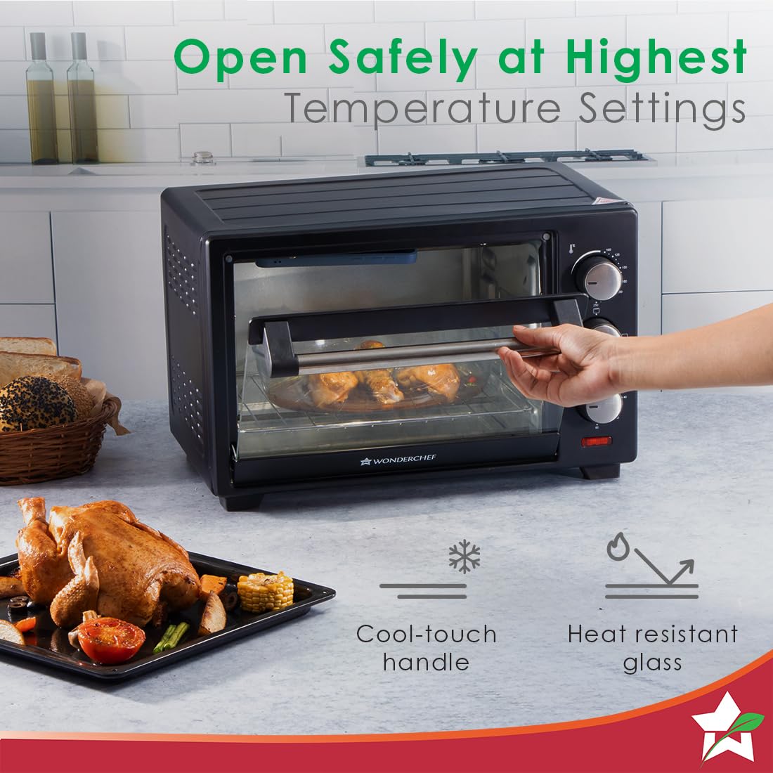 Wonderchef Oven Toaster Griller (OTG) - 19 litres, Black - with Auto-Shut Off, Heat-Resistant Tempered Glass, Multi-Stage Heat Selection | Bake, Grill, Roast | Easy clean