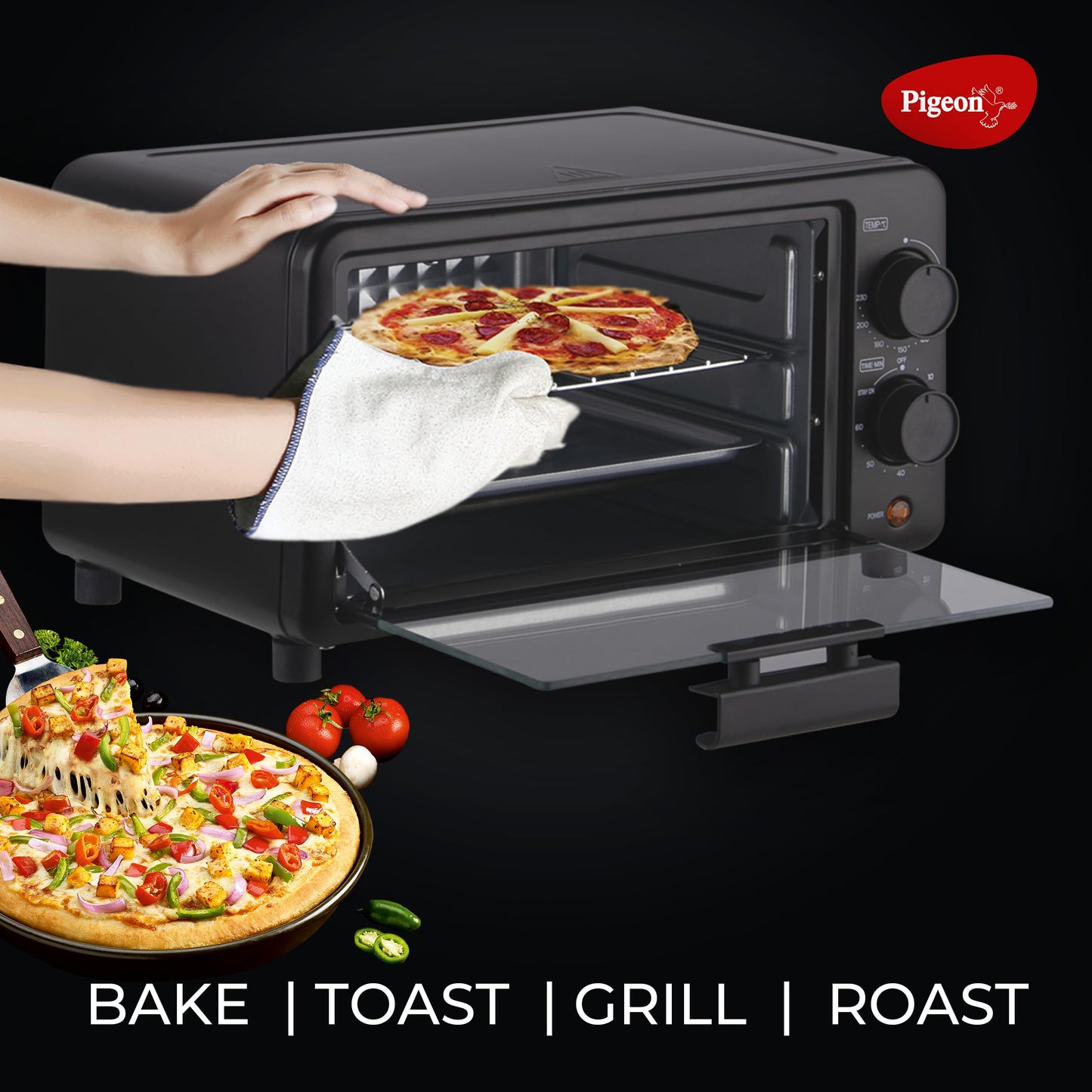 Pigeon Oven Toaster Grill (12381) 9 Liters OTG Without Rotisserie for Oven Toaster and Grill for Grilling and Baking Cakes (Grey)