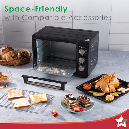 Wonderchef Oven Toaster Griller (OTG) - 19 litres, Black - with Auto-Shut Off, Heat-Resistant Tempered Glass, Multi-Stage Heat Selection | Bake, Grill, Roast | Easy clean
