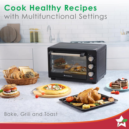 Wonderchef Oven Toaster Griller (OTG) - 19 litres, Black - with Auto-Shut Off, Heat-Resistant Tempered Glass, Multi-Stage Heat Selection | Bake, Grill, Roast | Easy clean