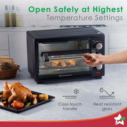 Wonderchef Oven Toaster Griller (OTG) - 19 litres, Black - with Auto-Shut Off, Heat-Resistant Tempered Glass, Multi-Stage Heat Selection | Bake, Grill, Roast | Easy clean